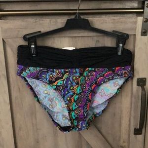 Aqua Soleil Blue/Multi Floral Boho Bikini Bottom M